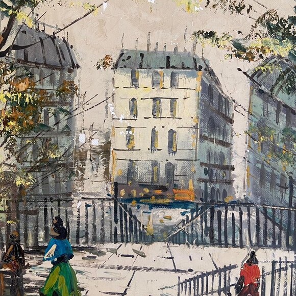 Vintage Parisian Street Scene Oil on Canvas - Picture 10 of 15